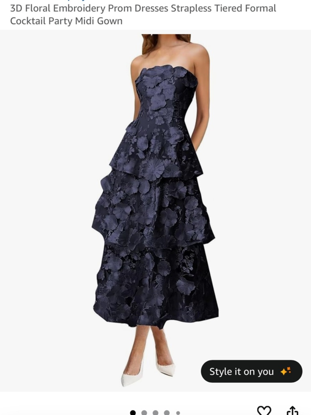 Strapless 3D Floral Tiered Midi Formal Dress - Navy Plus Size 26 NWT